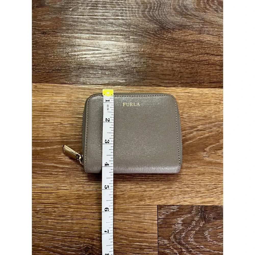 Furla Womens Wallet Grey Saffiano Taupe Leather Babylon Zip Around Small Compact